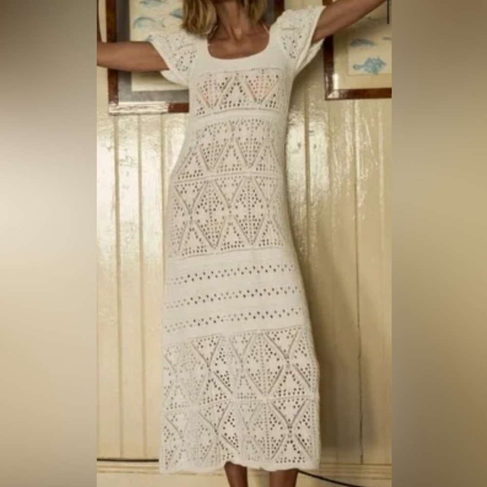 Zara Boho Crochet Maxi Dress Sz Large